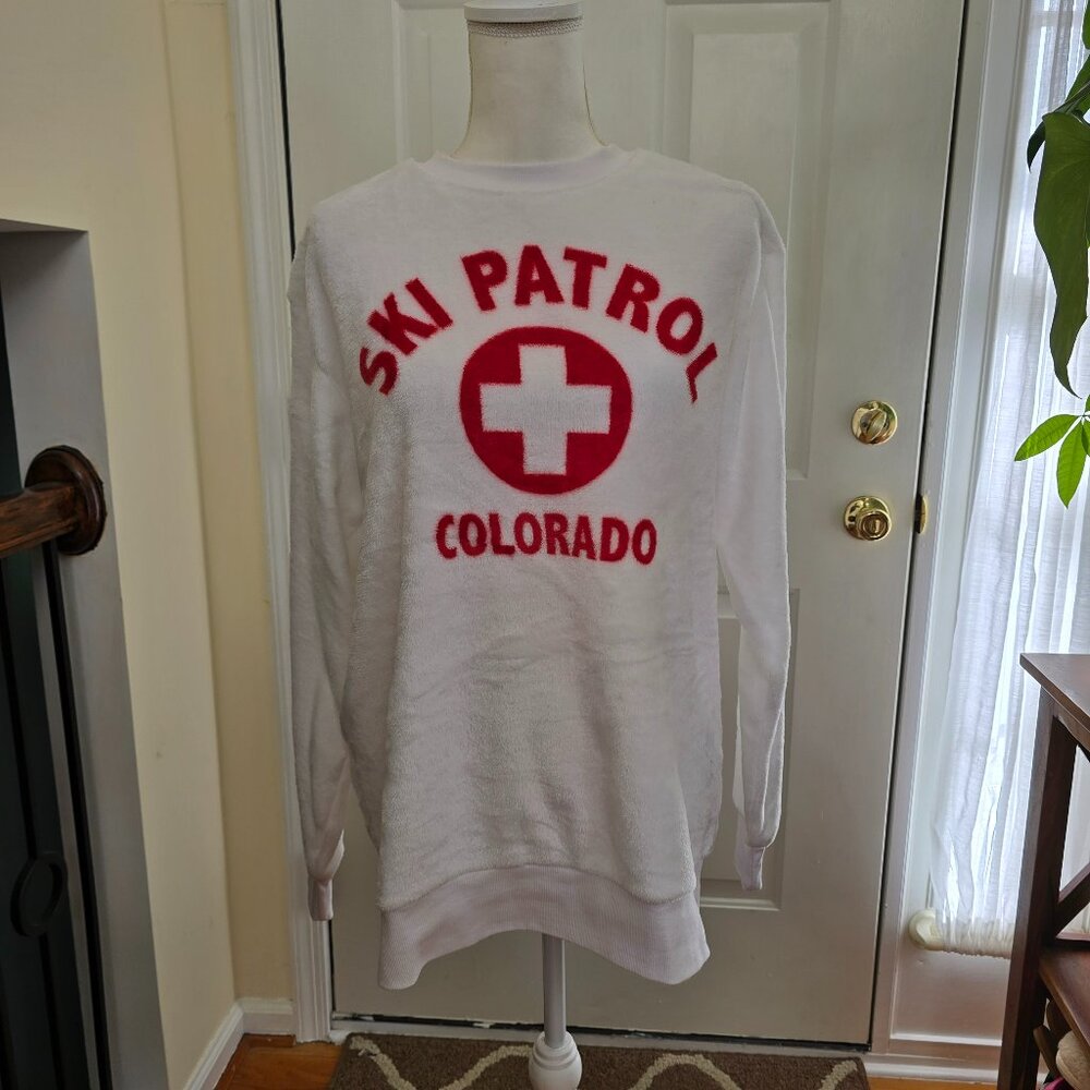 NEW Mighty Fine SKI PATROL COLORADO White Fuzzy Sweater
